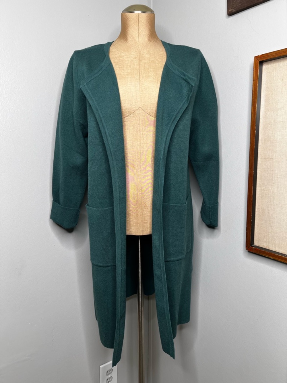 ANRABESS Long Sleeve Heavy Knit Open Front Cardigan in Emerald Green size Large